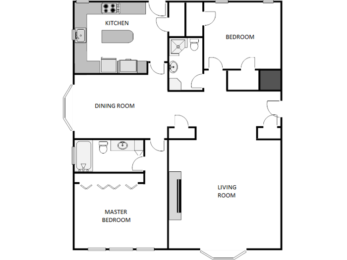 Floor plan for 2 beds, 2 baths, 1380 sqft